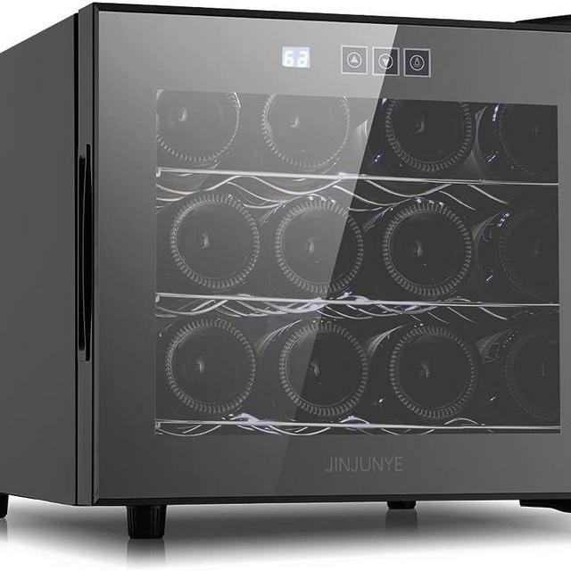 JINJUNYE Wine Cooler Refrigerator, Wine Fridge Small Countertop with Digital Temperature Control, 12 Bottle Mini Freestanding Wine Cellar for Wine, Beer, Gift for Men Father