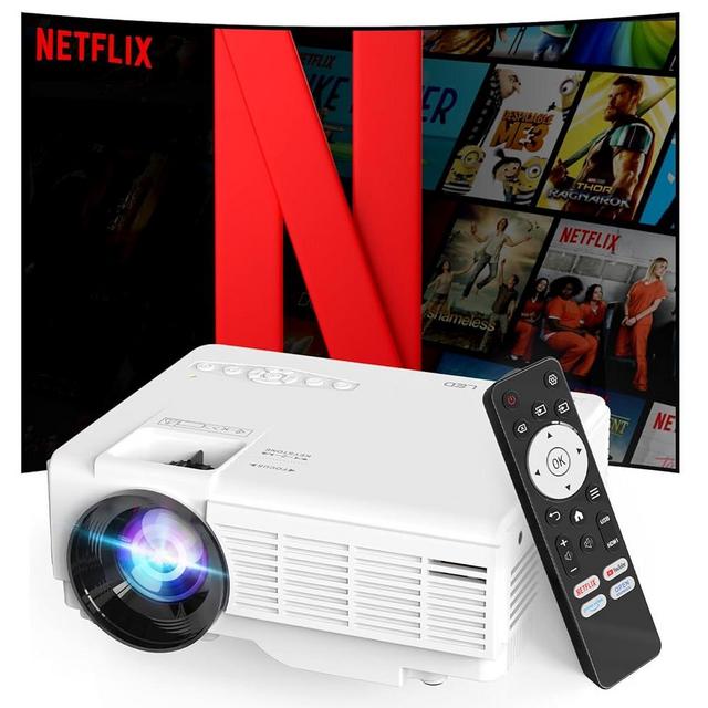 PANSEBA Netflix Officially Licensed Smart Mini Projector with 5G WiFi and Bluetooth, 1080P Full HD Outdoor Projector, Portable Movie projector with Zoom, Home Projector for Game/Phone/Laptop