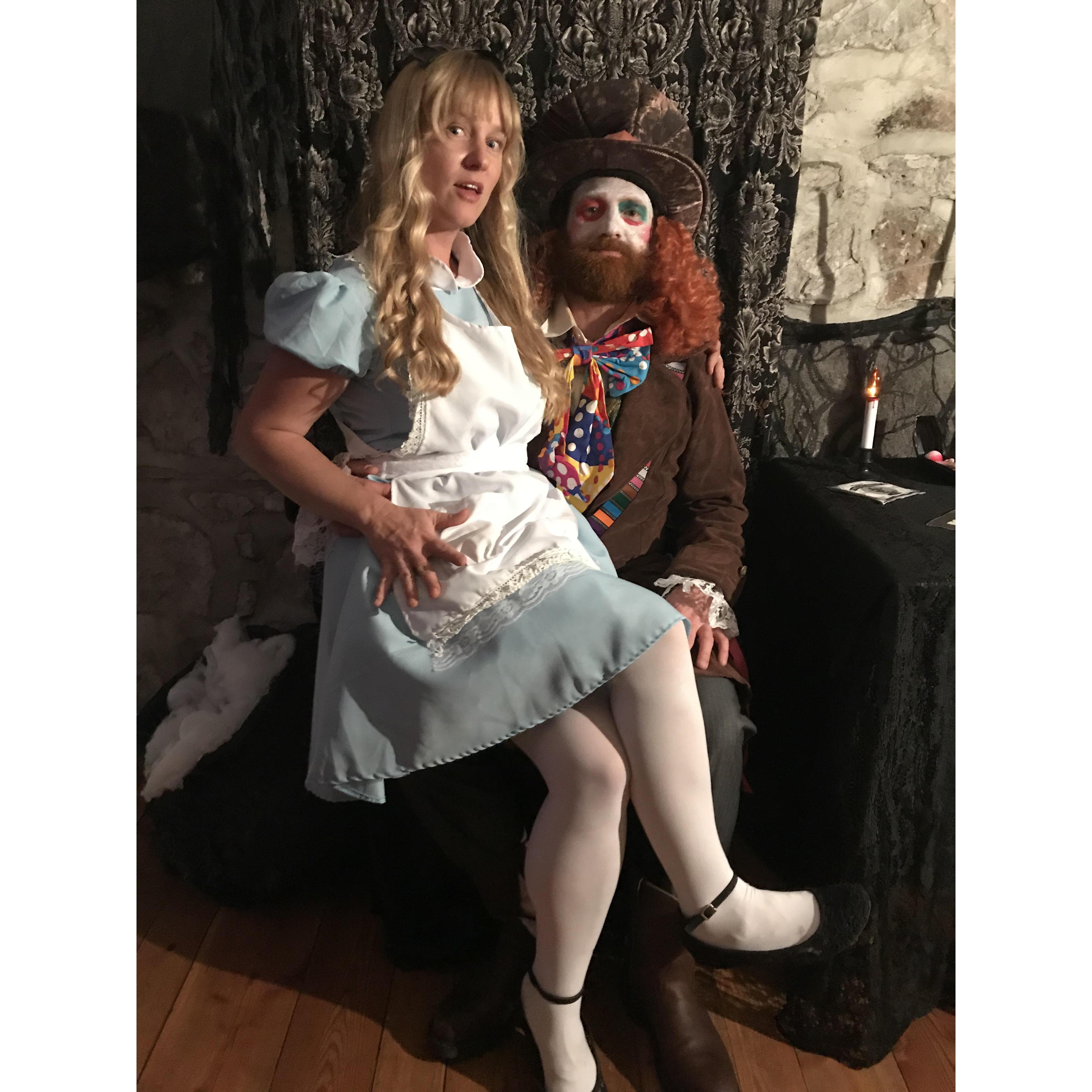 Halloween 2018, when we won best couple costume as Alice and the Mad Hatter at the Tetonia Club's Halloween Haunt Party!