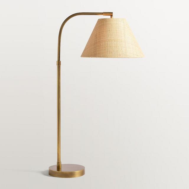 Estelle Rattan Task Table Lamp, Vintage Brass