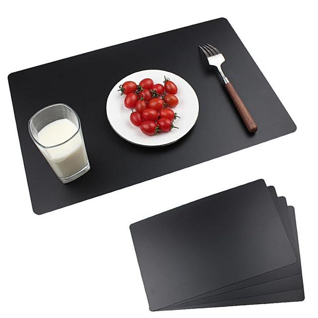 Jsenvpon Black Placemats Set of 4 wipeable Washable Wipe Clean Rectangle Table Mats for Indoor Outdoor Rectangular Waterproof Dark Placemat Easy Clean Polypropylene Plastic Place mats (4, Black)