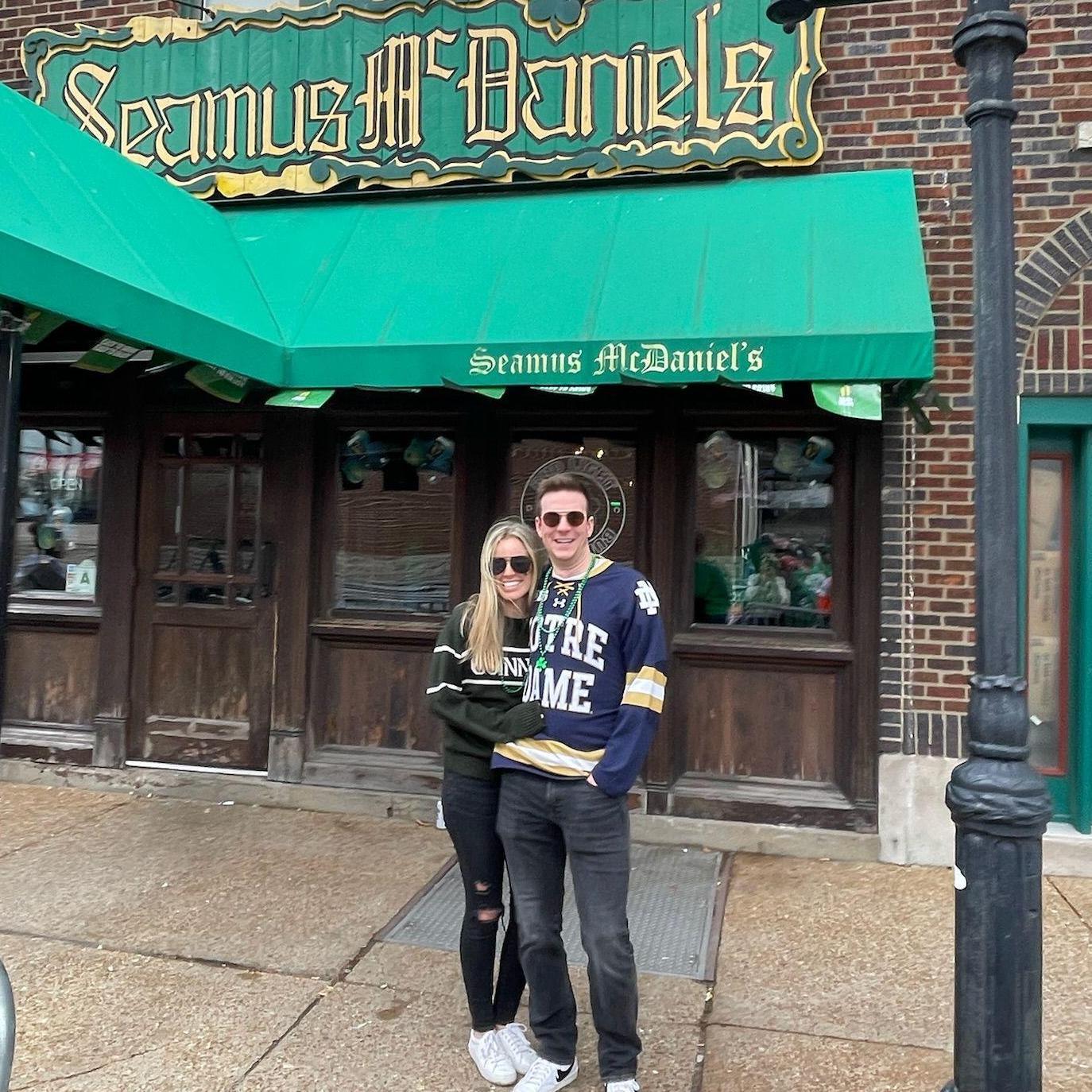 Our first date was at Seamus McDaniel's in Dogtown. We took this picture later in the year during St. Pat's Day festivities!