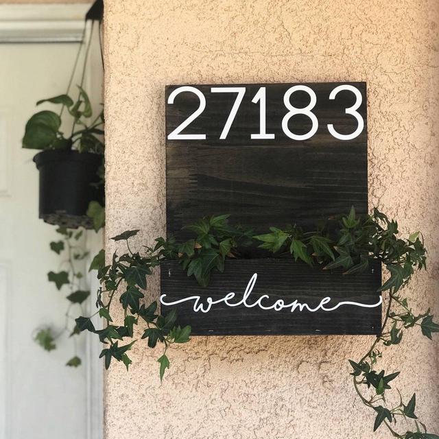 House warming | closing gift | Welcome Address Planter Box | Front Porch Sign | Address Number Sign |Wood Planter Box