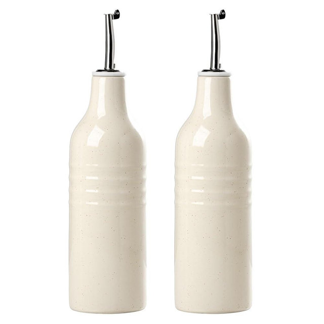 famiware Jupiter 16oz Ceramic Olive Oil Dispenser Bottle, Olive Oil and Vinegar Dispenser Bottle Set of 2 with Stainless Steel Pourers, Suitable for Storage Vinegar, Liquids, Vanilla White