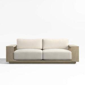 Mallorca 85" Wood Outdoor Sofa with Ivory Cushions + Reviews | Crate & Barrel