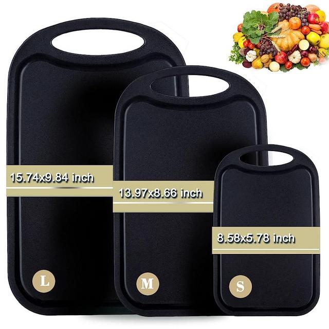 Bestdin Cutting Boards for Kitchen, Black Cutting Board Set for 3, BPA Free Chopping Board, Plastic Cutting Board with Easy Grip Handle, Non-porous Meat Cutting Board, Dishwasher Safe.