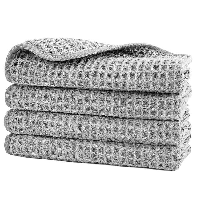 POLYTE Microfiber Lint Free Washcloth Face Towel, 13 x 13 in, 4 Pack (Waffle Weave)