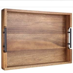 Large Acacia Wooden Serving Tray with Handles