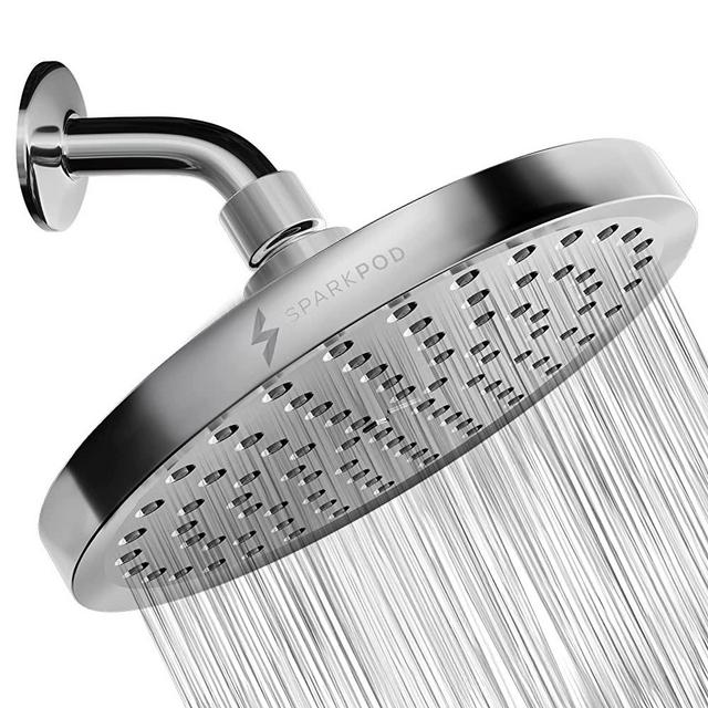 SparkPod Fixed Shower Head - High Pressure Rain - Luxury Modern Chrome Look - Easy Tool Free Installation - Adjustable Replacement for Your Bathroom Shower Heads (Polished Chrome, 8 Inch Round)