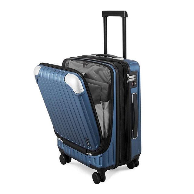 LEVEL8 Carry-ons Expandable Hardside Suitcase PC+ABS Spinner Built-in TSA Lock 20in Luggage (Blue-Expandable, 20 Inch)