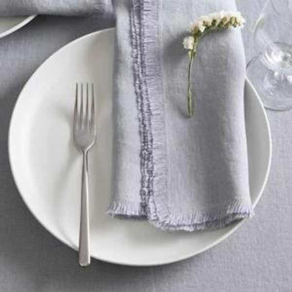 European Linen Fringe Napkins (Set of 4) in Blue Fog