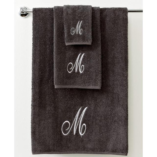 Avanti Bath Towels, Monogram Initial Script Granite and Silver 16" x 30 " Hand Towel