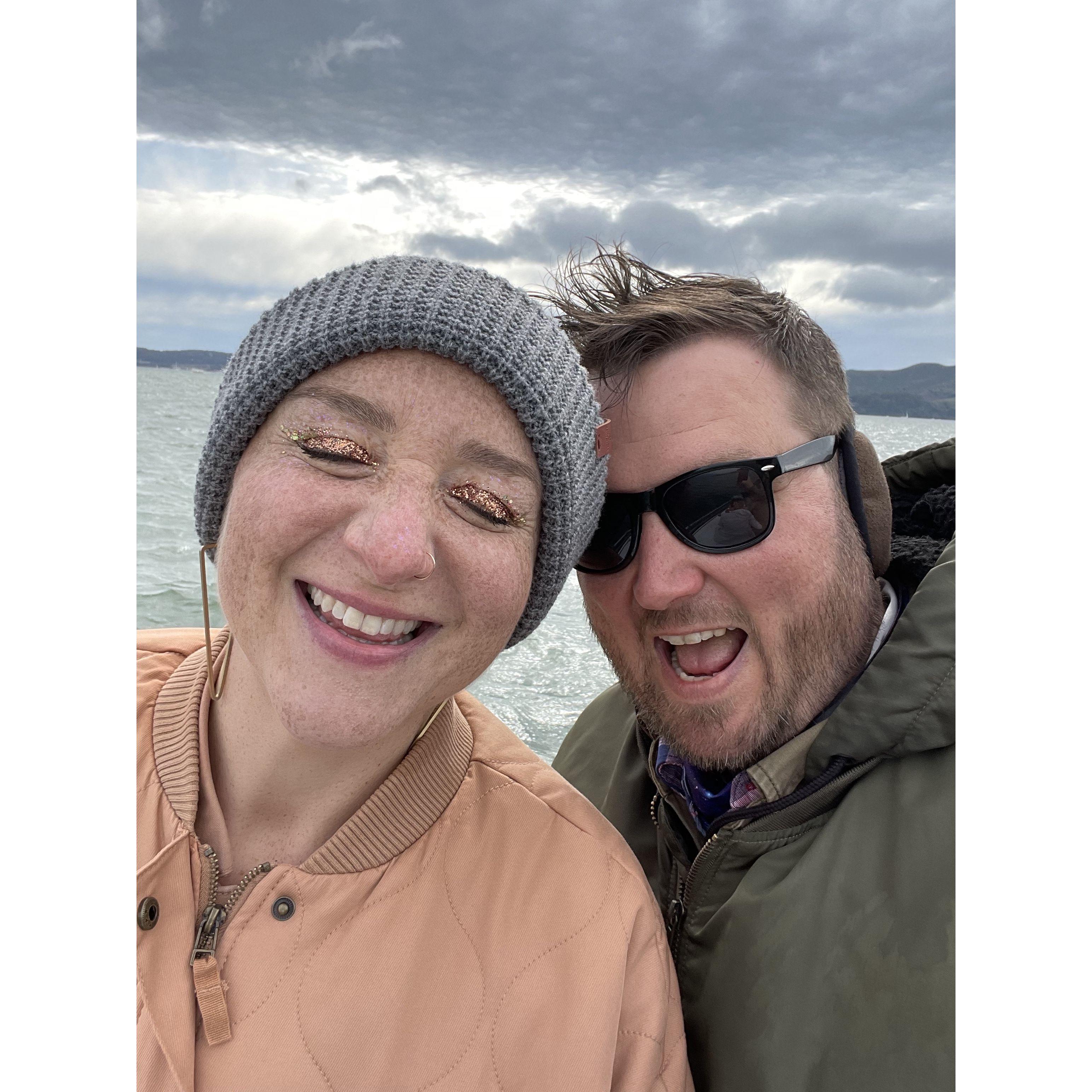 jenn and Michael not doing a great job of whale watching at Michael's final proposal site!