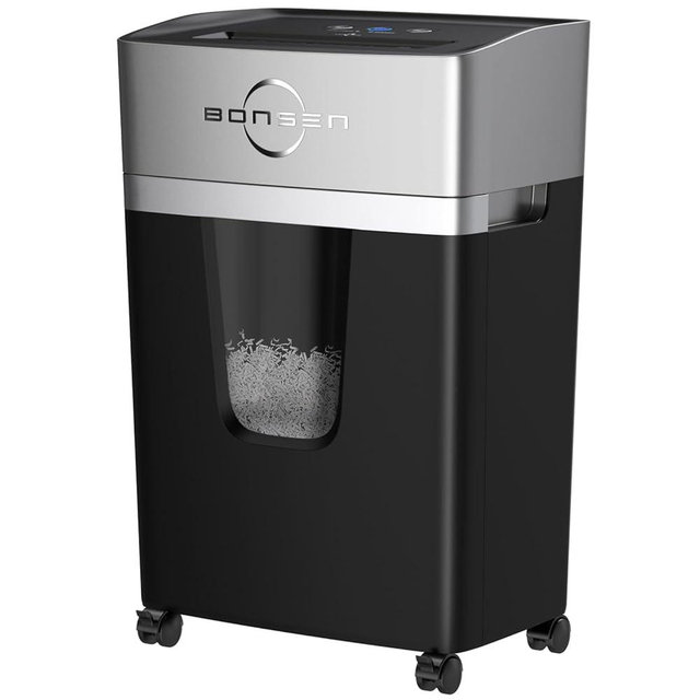 BONSEN 12-Sheet Micro Cut Paper Shredder for Home Office Use, High Security Level P-4 /55dB Ultra-Quiet/40-Minutes Shredding Shreds Credit Card/Staples, 5.3-Gallons Pullout Bin (S3106)