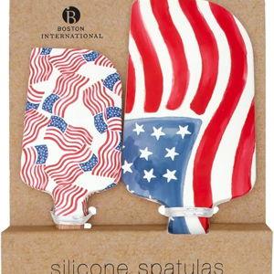 Boston International Set of 2 Spatulas Decorative Silicone and Beechwood Spatulas, Large 12.75"/Small 9", Stars & Stripes