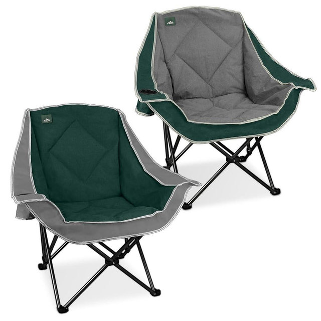 Northroad 2 Pack Oversized Camping Chair,Outdoor Padded Folding Lawn Chair w/Cup Holder,Carry Bag for Beach, Hiking, and Picnics,Heavy-Duty 300-lbs Capacity, Grey&Green