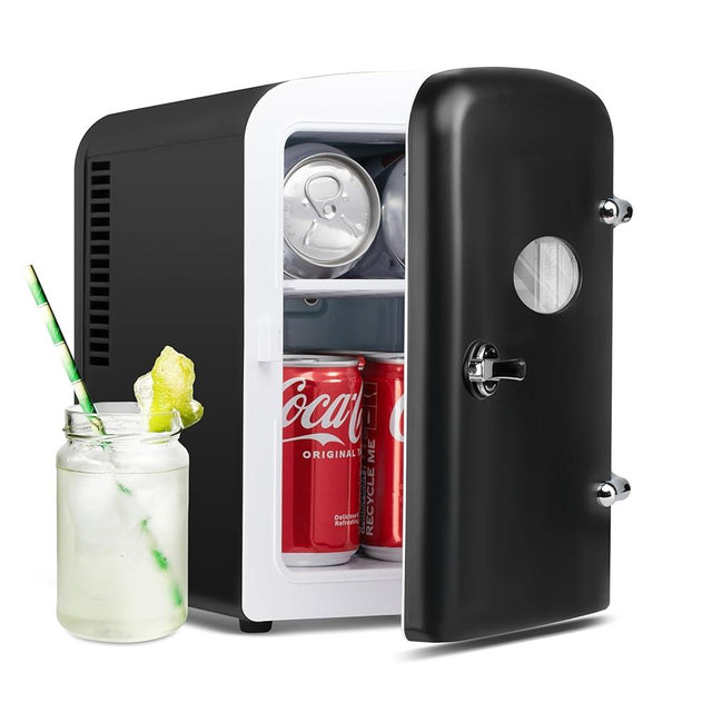 HealSmart 4L/6 Can Mini Fridge, Portable Cooler and Warmer Compact Refrigerators with Observation Window, 100% Freon-Free & Eco Friendly for Drinks, Food, Skincare, Cosmetics, Black New