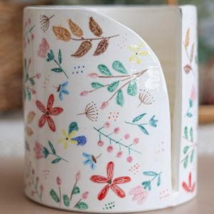 Handmade Tile Paper towel Holder – Hand-painted Floral Ceramic Dispenser, Unique Decorative Accessory for Kitchen