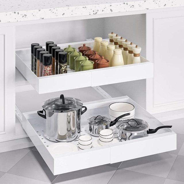ZGO Pull Out Cabinet Organizer, Expandable(11.5"-19.6") Drawer Organizer, Pot and Pan Organizer for Under Cabinet, Pantry Kitchen Organizers and Storage Pan Organizer Storage Drawers(White)