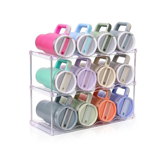 Sesopoen Large Compartment Water Bottle Organizer, Stackable Water Bottle Holder for Stanley 40 oz Tumbler, Clear Tumbler Organizer for Cabinet, Kitchen Pantry or Countertop, 3 Pack (3 Pack)