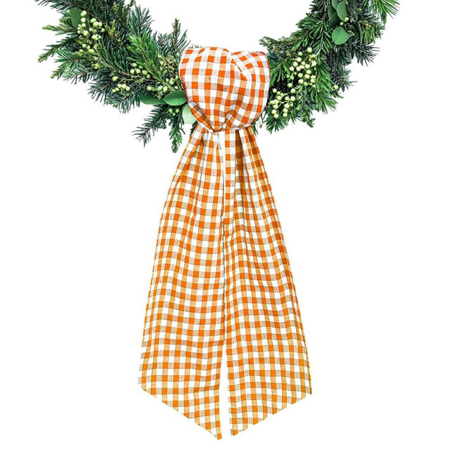 Ftuuo Wreath Sash for Front Door Orange White Buffalo Plaid Wreaths Satin Sash Garland Ribbon Accessories for Wreath Yard Doorway Indoor Outdoor Bow Bridal Shower Home Decor,5.11 x 55.1