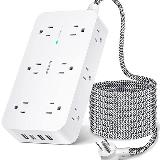 Power Strip Surge Protector- 3 Side 12 Widely Outlets and 4 USB Ports, 5Ft Braided Extension Cord, Flat Plug, Overload Surge Protection, Wall Mount, Desk Charging Station for Office, Home, ETL Listed