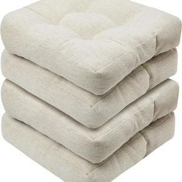 Basic Beyond Chair Cushions for Dining Chairs, Non-Slip Chair Pads, Thick Seat Cushions for Dining Room Chairs, Kitchen Chair Cushions Set of 4, 17" x 17" x 4", Beige