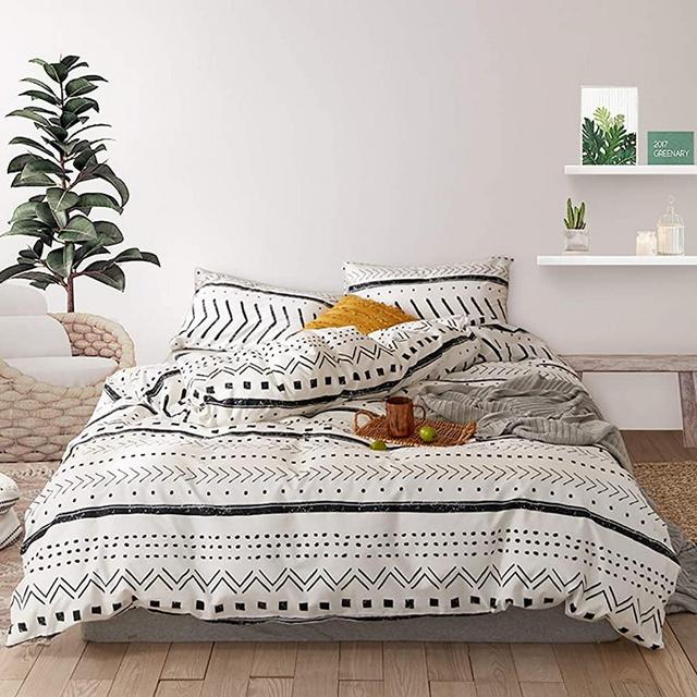 HYPREST King Duvet Cover Set- 3 Pcs Soft Breathable Durable White Boho Aztec Comforter Cover Bedding Set (Not Including Comforter and Sheet)