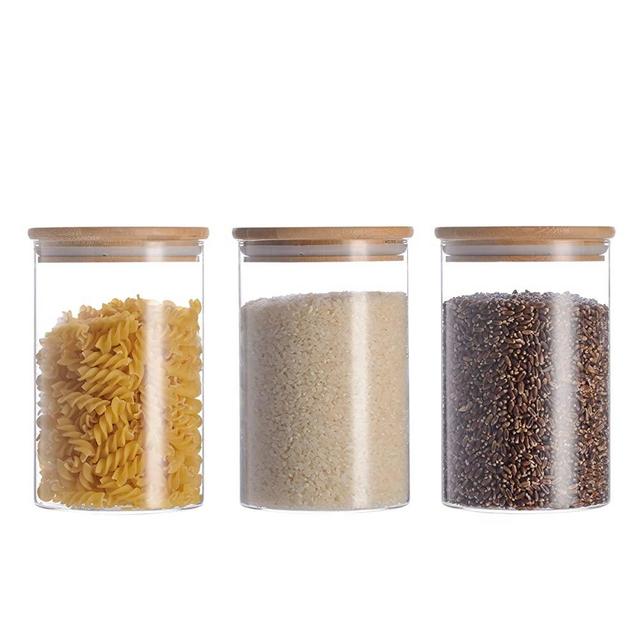 3x1000ml High Borosilicate Glass Cylinder Airtight Food Storage Container Canister Jar with Bamboo Lid & Silicone Sealing Ring (10x15cm)