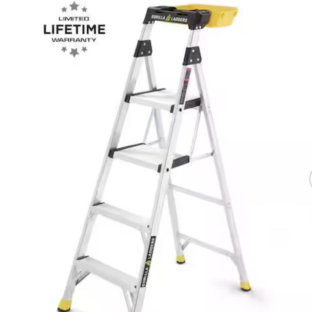 Gorilla Ladders 5.5 ft. Aluminum Dual Platform Heavy-Duty Ladder with Project Bucket(10 ft. Reach), 300 lb. Capacity Type IA Duty Rating GLX-5B