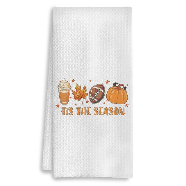 COWEB Tis The Season Kitchen Towels,Fall Towels for Bathroom,Fall Hand Towels,Farmhouse Fall Decor Dish Towels,Seasonal Hand Towel,Fall Kitchen Decor-16X24 Inches