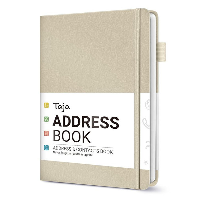 Taja Address Book with Alphabetical Tabs, Hardcover Address Books Large Print for Record Contacts, Small Address Book to Store All Your Important Informations in One Place - Beige