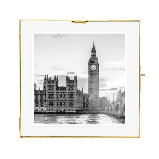 Isaac Jacobs 10x10, Antique Gold, Vintage Style Brass and Glass Hanging Picture Frame, Wall-Mountable, Floating Picture Frame w/ Locket Closure, for Photos, Wall Décor, Art, & More (10x10, Antique Gold)