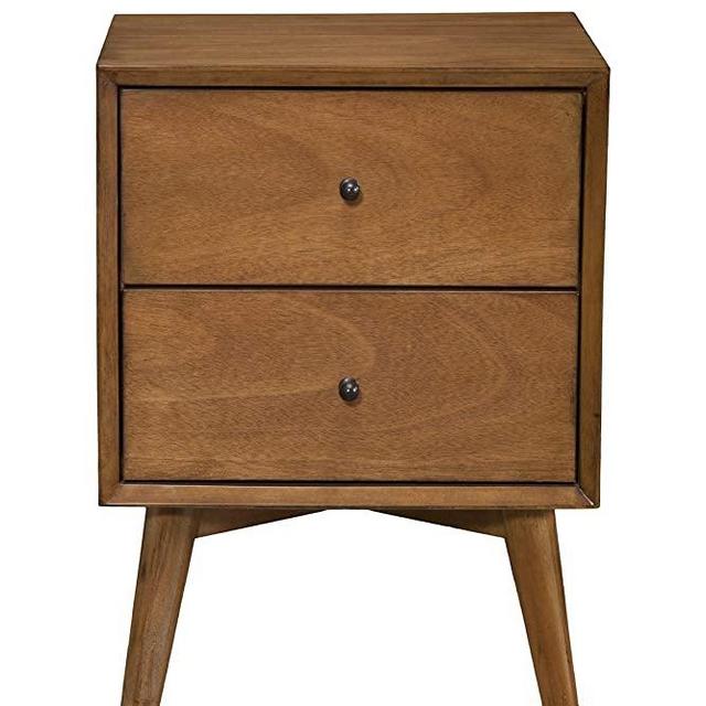 Alpine Furniture Flynn Mid Century Modern 2 Drawer Nightstand, 15" L x 18" W x 26" H, Acorn