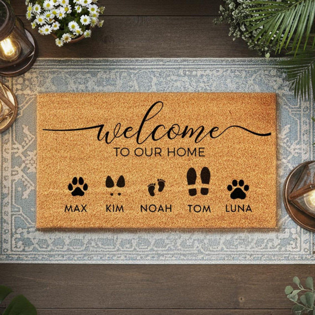 Personalized Welcome to Our Home Doormat - Custom Entryway Rug - Perfect Housewarming Gift -Custom Name Doormat for Home Entryway or Porch