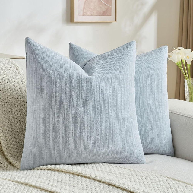 FUTEI Light Blue Decorative Throw Pillow Covers 20x20 Inch Set of 2,Soft Cozy Wheat Ear Striped Patterns Cushion Cases,Modern Home Decor for Couch Bed Living Room