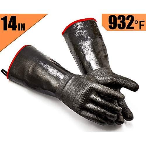 RAPICCA BBQ Gloves Heat Resistant-Smoker, Grill, Cooking Barbecue Gloves, for Handling Heat Food Right on Your Fryer, Grill or Oven. Waterproof, Fireproof, Oil Resistant Neoprene Coating （14-Inch ）