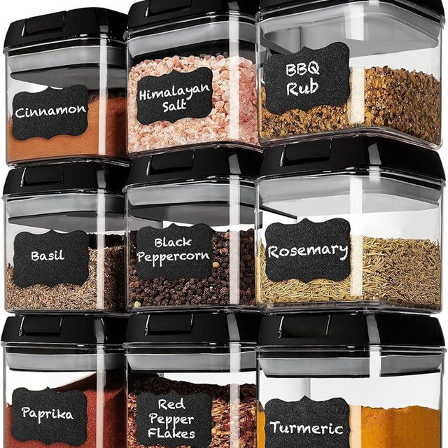 Shazo 9 PC Airtight Food Storage Containers - BPA Free Clear Plastic Snack & Spice Containers with Easy Lock Lids - Kitchen and Pantry Organization for Herbs, Coffee, Tea - 0.5L / 2.1 Cups