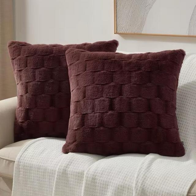 Carved Brown Faux Rabbit Fur Decorative Pillow, 20 in. x 20