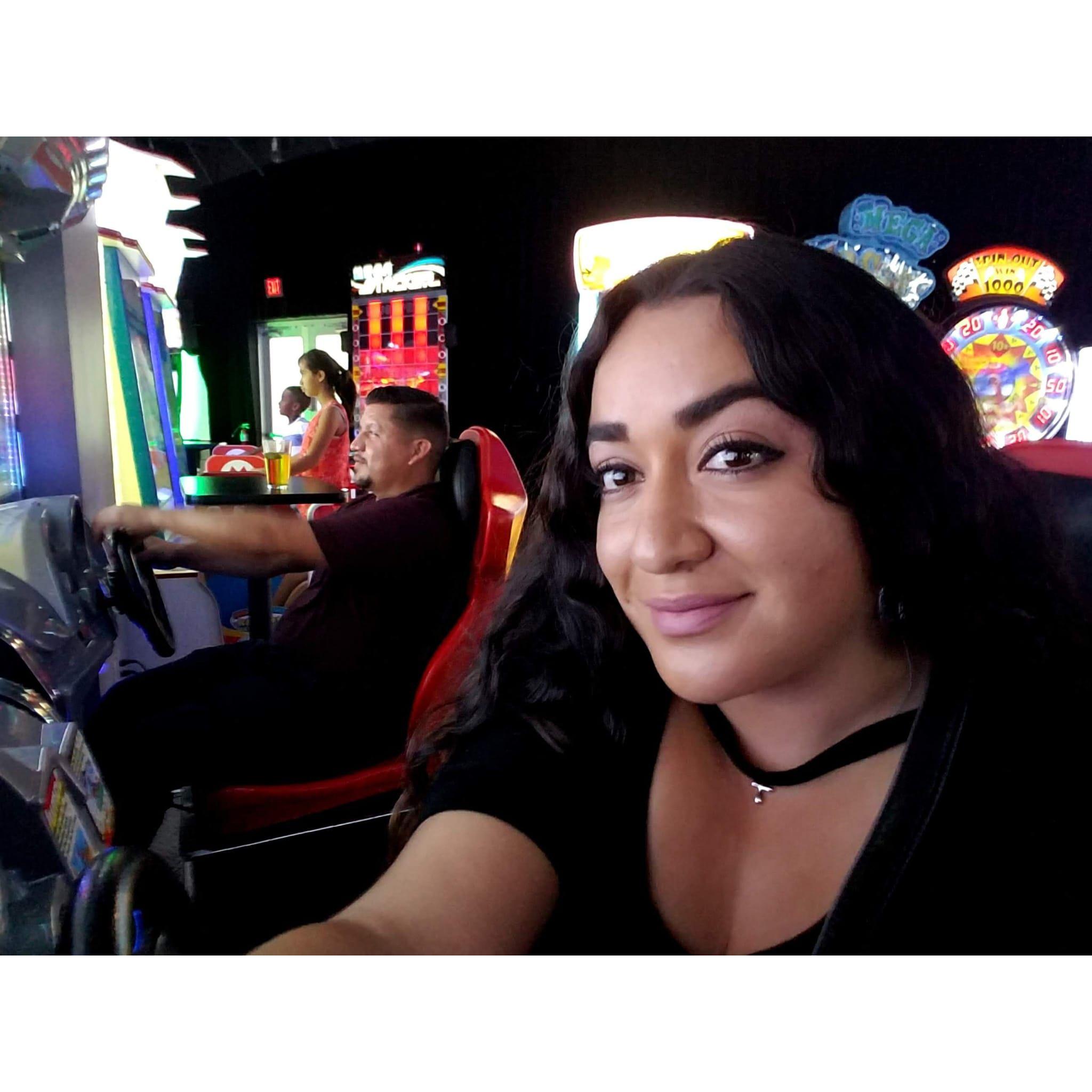 Playing arcade games somewhere