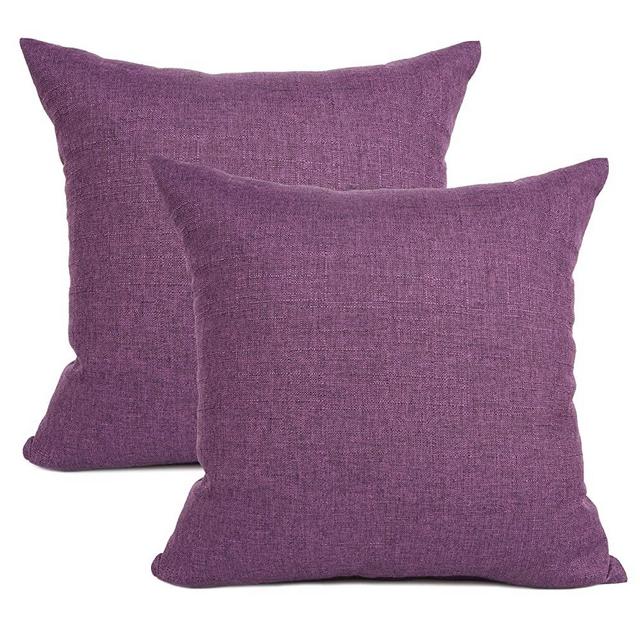 YOUR SMILE Pure Square Decorative Throw Pillows Case Cushion Covers Shell Cotton Linen Blend 22 X 22 Inches, Pack of 2 (Purple)