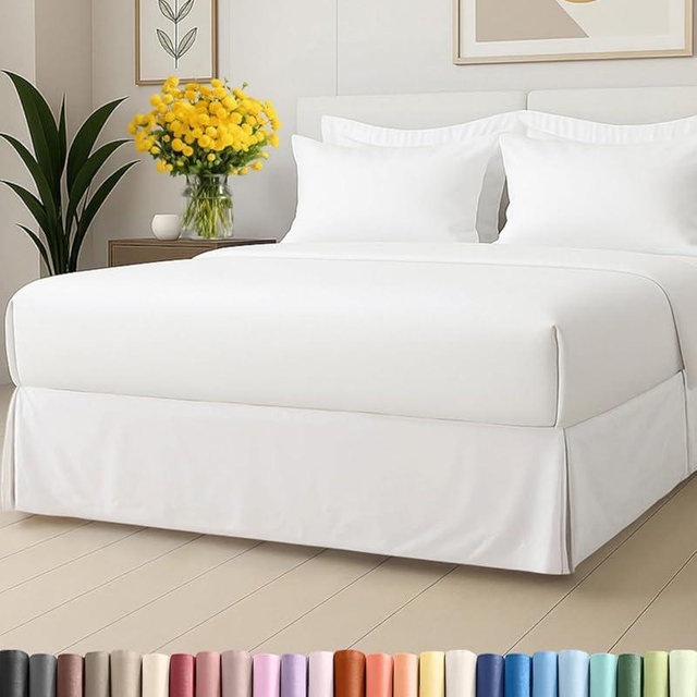 Pleated Bed Skirt Queen Size - 3 Sided Pleated Bed Skirt Queen - Ultra-Soft, Easy Fit with 12 Inch Tailored Drop - Hotel Quality, Wrinkle Free & Fade Resistant - for Women, Men, Kids & Teens - White