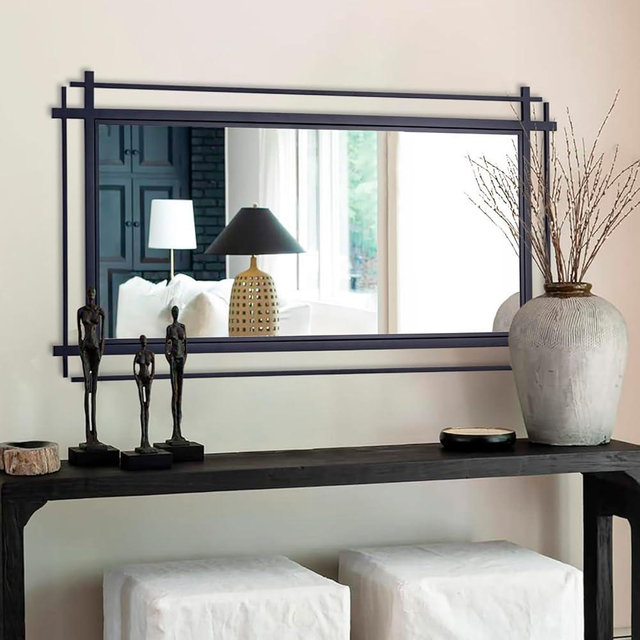 Autdot Large Living Room Mirror, 47'' x 24'' Black Wall Mirror for Home Decor, Modern Accent Mirror with Metal Frame for Entryway, Dining Room, Bedroom, Bathroom