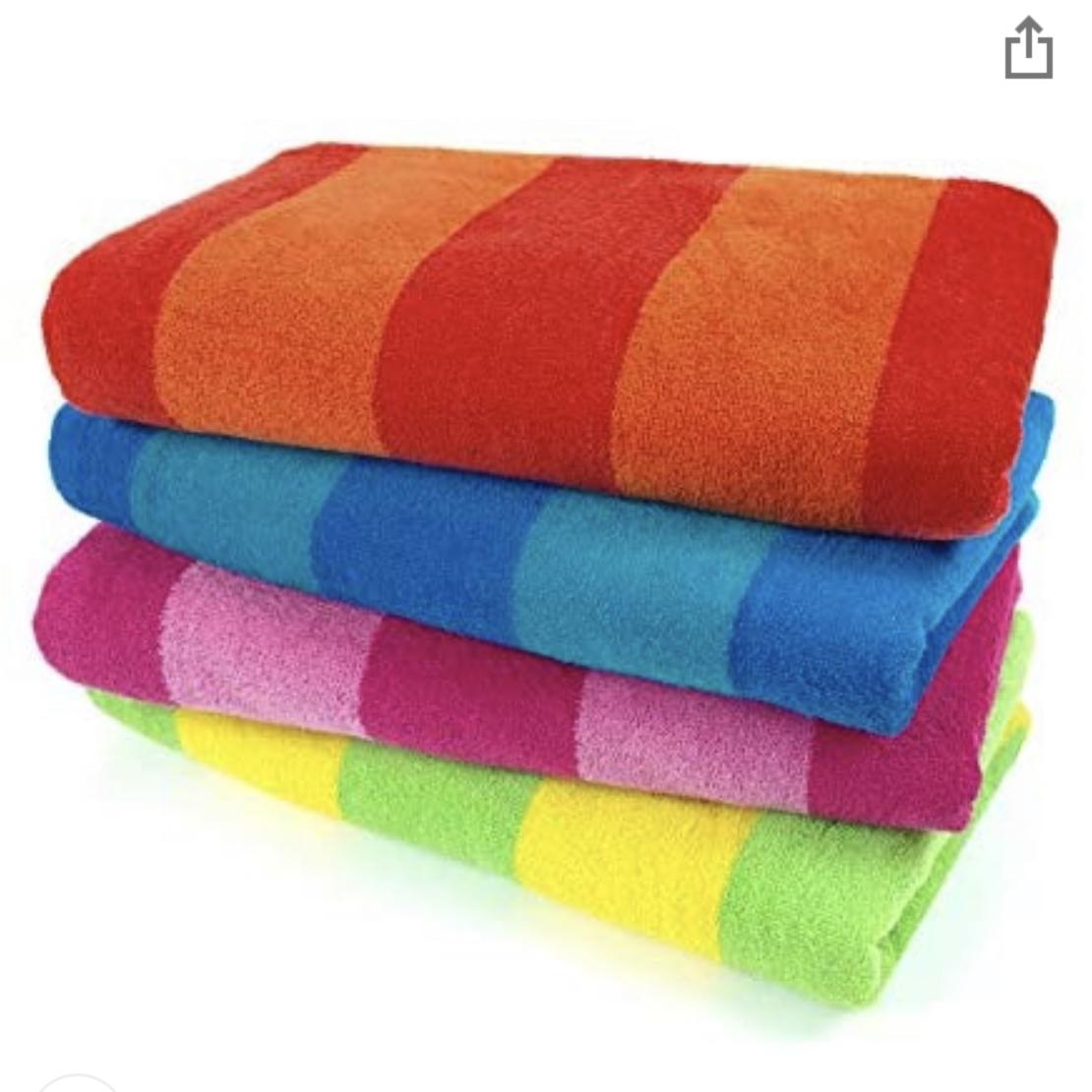 Kaufman – 100% Cotton Velour Striped Beach & Pool Towel 4-Pack – 30in x 60in