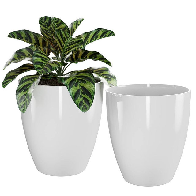 QCQHDU Plant Pots Set of 2 Pack,10 Inch Plant Pot for Indoor and Outdoor Plants with Drainage Hole,Flower Pots Modern Decorative Planter for Garden Plants (White)