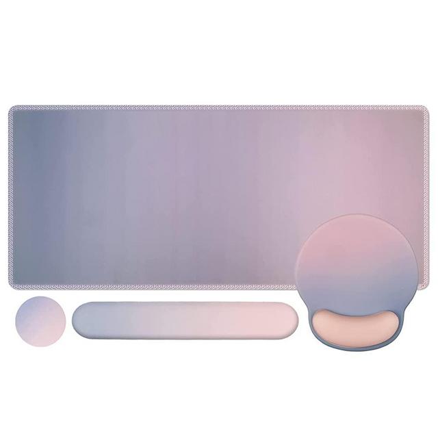 iCasso Desk Mat, Gaming Mouse Pad Wrist Support Set,4in1 XXL Large Mousepad + Keyboard Wrist Rest+Mouse Wrist Rest+Coaster Set with Ergonomic Design for Home Office Table Computer-Lavender Purple