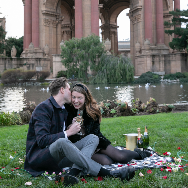 The day we got engaged! Joe proposed in front of the Palace of Fine Arts in San Francisco.
