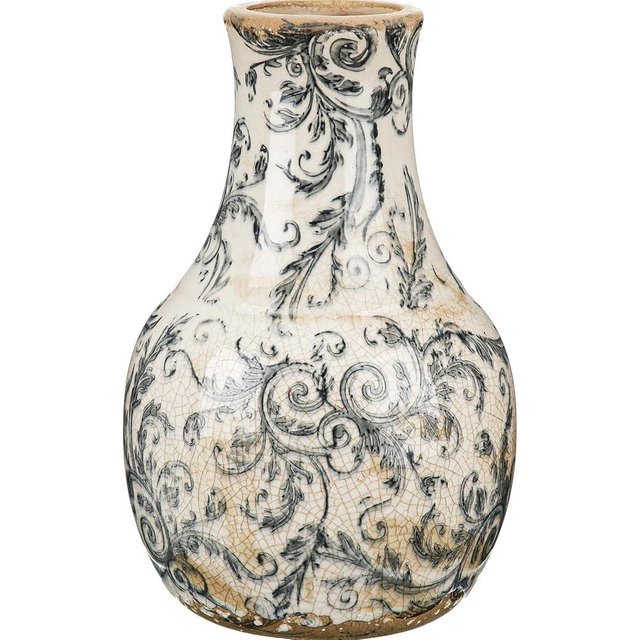 LemonRoad Vintage Ceramic Flower Vase 5.7 Inch Chinoiserie Ice Cracked Glaze Porcelain Vase Rustic Ceramic Large Centerpieces for Home Table Living Room Bookshelf Office(Vine Style)