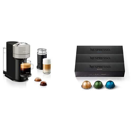 Nespresso Vertuo Next Coffee and Espresso Machine with Aeroccino NEW by Breville, Light Grey & Espresso Maker + Nespresso Capsules VertuoLine, Medium and Dark Roast Coffee, 30 Count Coffee Pods