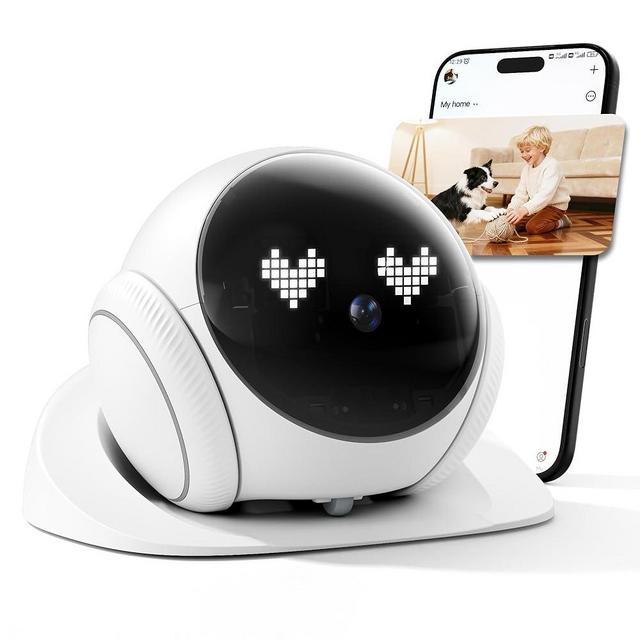 XZI Movable Indoor Robot Camera, Family Bot Security for Cat/Dog/Pet/Elderly, Robot Camera on Wheels with Auto-Recharge, 2-Way Talk, Night Vision, Motion Detection, Phone App